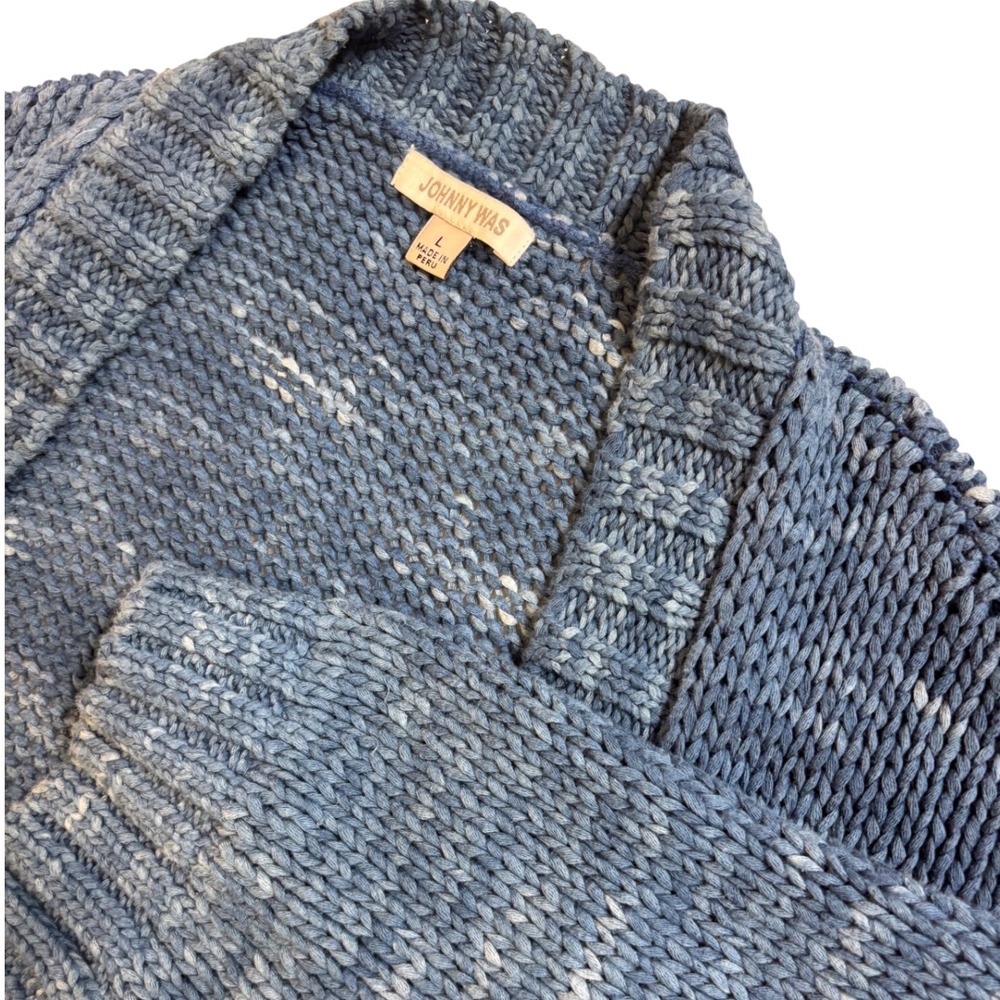 Johnny Was Blue Marled Chunky Knit Cotton Open Front Cardigan Sweater M52220 L - Picture 8 of 9